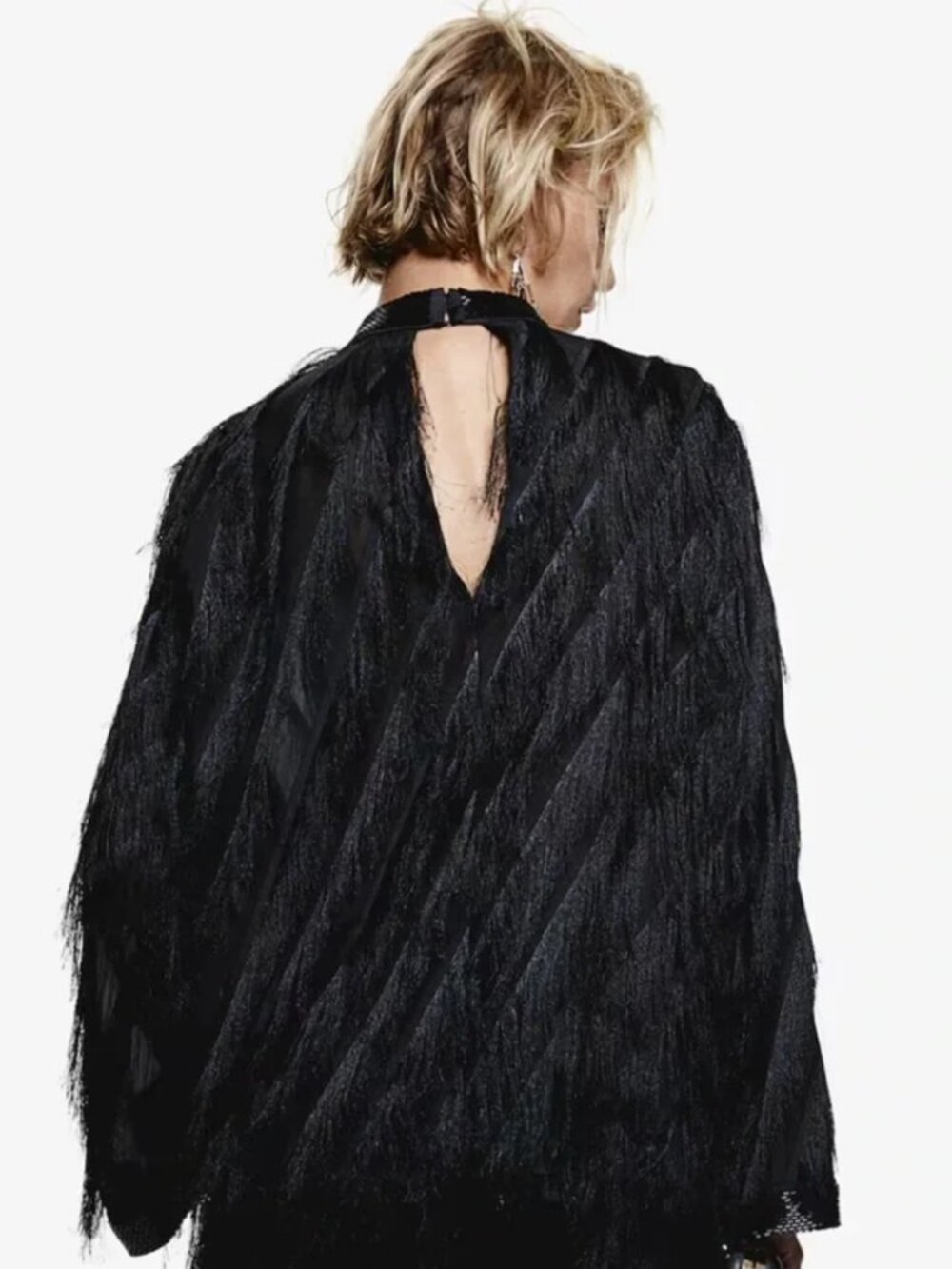 H&M Edition Feather Texture Sequin Mock Neck Black Blouse Size S New NWT - Picture 2 of 14